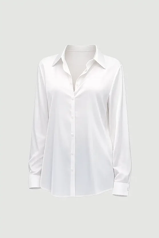 Silky Satin Classic Cut Shirt - White - 7
