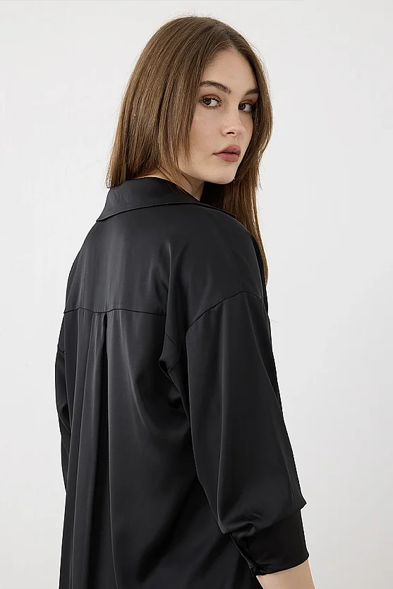 Silky Satin Relaxed-Fit Shirt - Black - 5