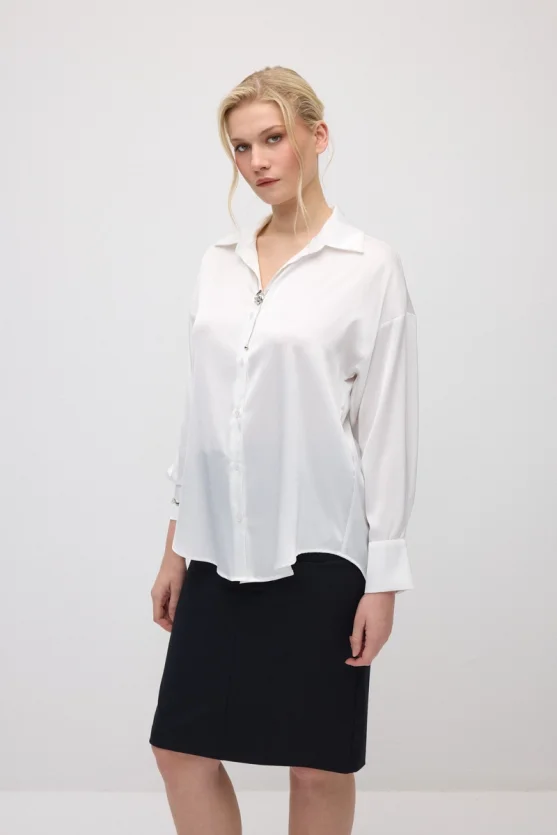 Silky Satin Relaxed Fit Shirt - White - 3