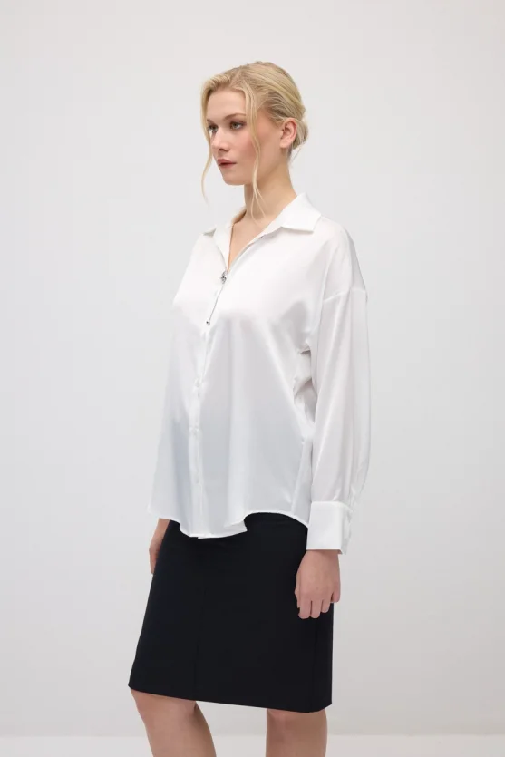 Silky Satin Relaxed Fit Shirt - White - 4