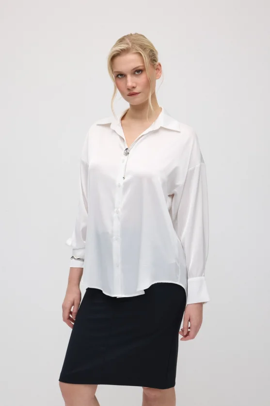 Silky Satin Relaxed Fit Shirt - White - 5