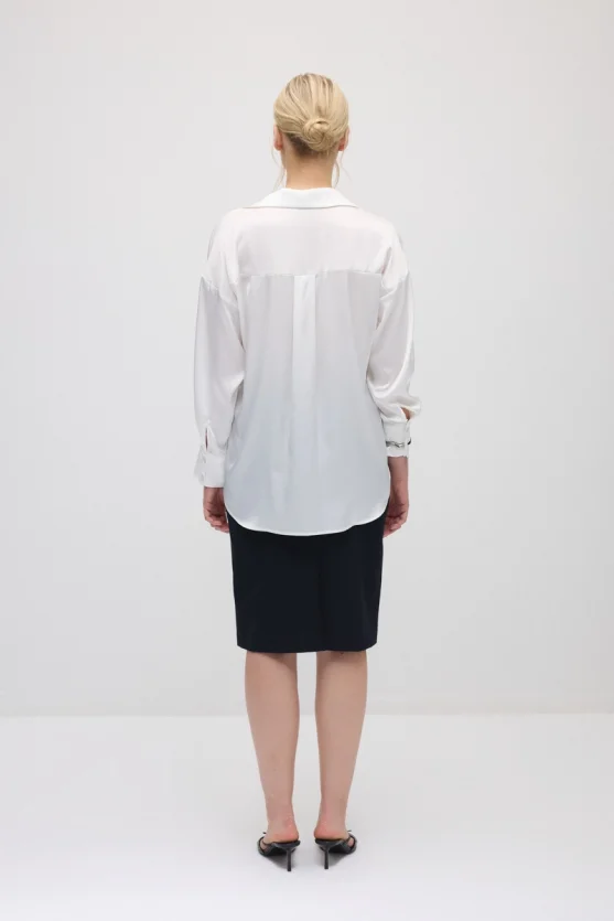 Silky Satin Relaxed Fit Shirt - White - 8