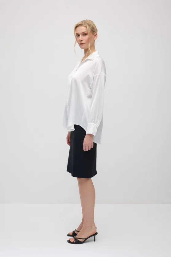 Silky Satin Relaxed Fit Shirt - White - Gusto