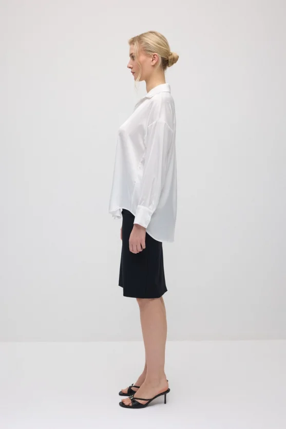 Silky Satin Relaxed Fit Shirt - White - 4