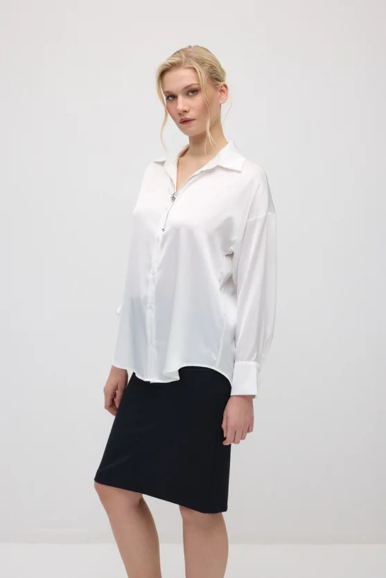 Silky Satin Relaxed Fit Shirt - White - Gusto