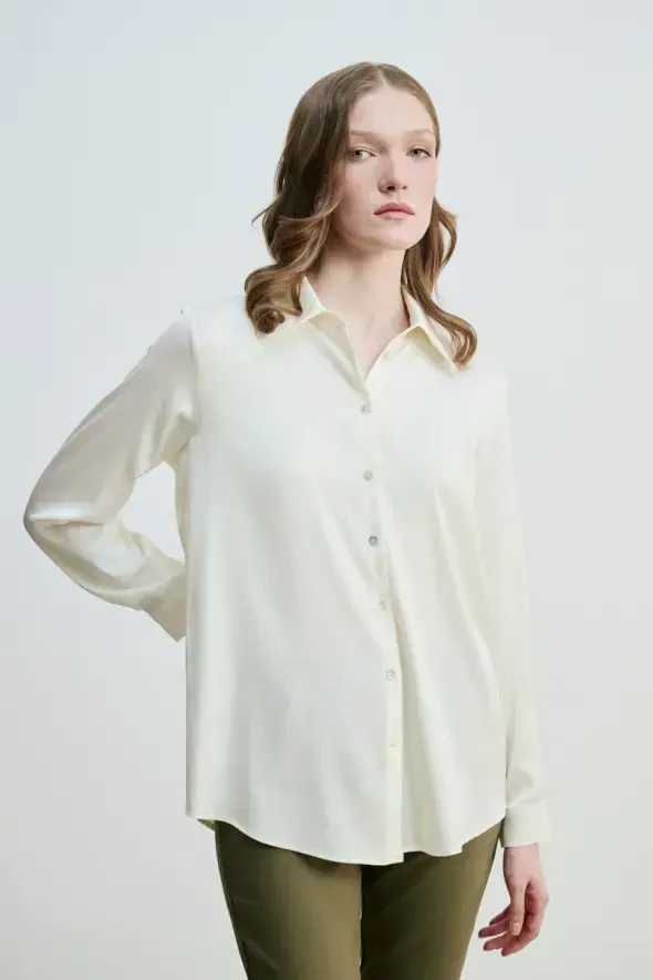Silky Satin Shirt - Ecru - 1