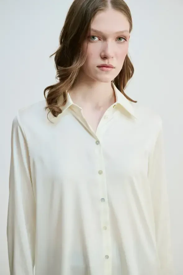 Silky Satin Shirt - Ecru - 2