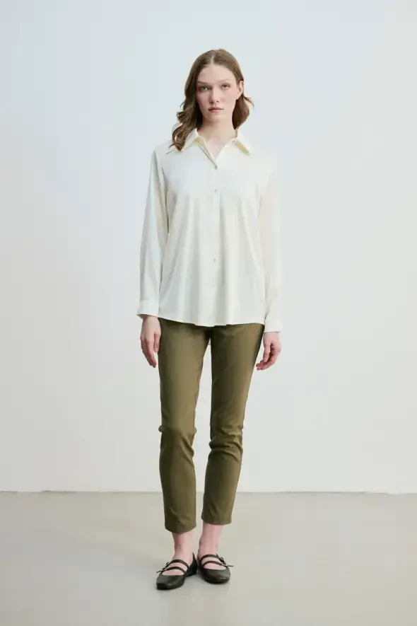 Silky Satin Shirt - Ecru - 3