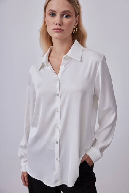 Silky Satin Shirt - Ecru Ecru