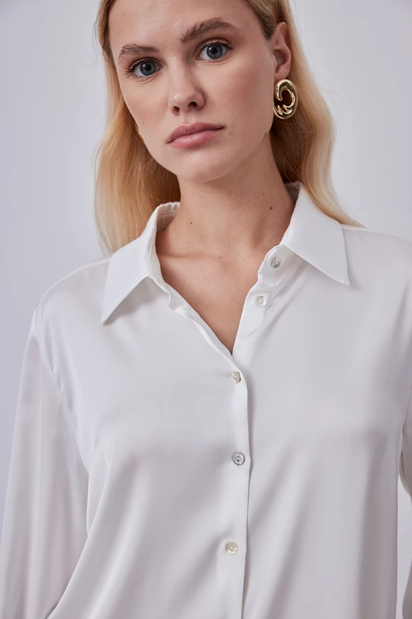 Silky Satin Shirt - Ecru - 2