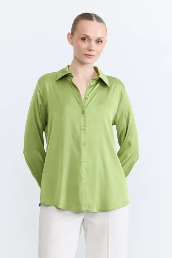 Silky Satin Shirt - Green - Gusto