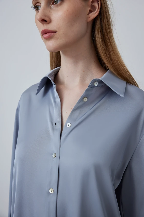 Silky Satin Shirt - Grey - 3