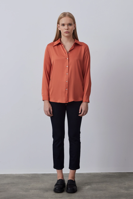 Silky Satin Shirt - Orange Oranj