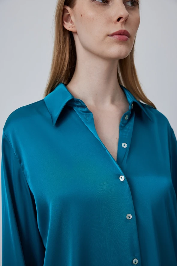 Silky Satin Shirt - Petrol - 3