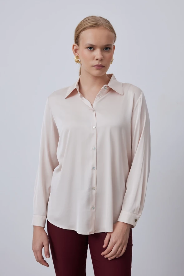 Silky Satin Shirt - Powder - 2