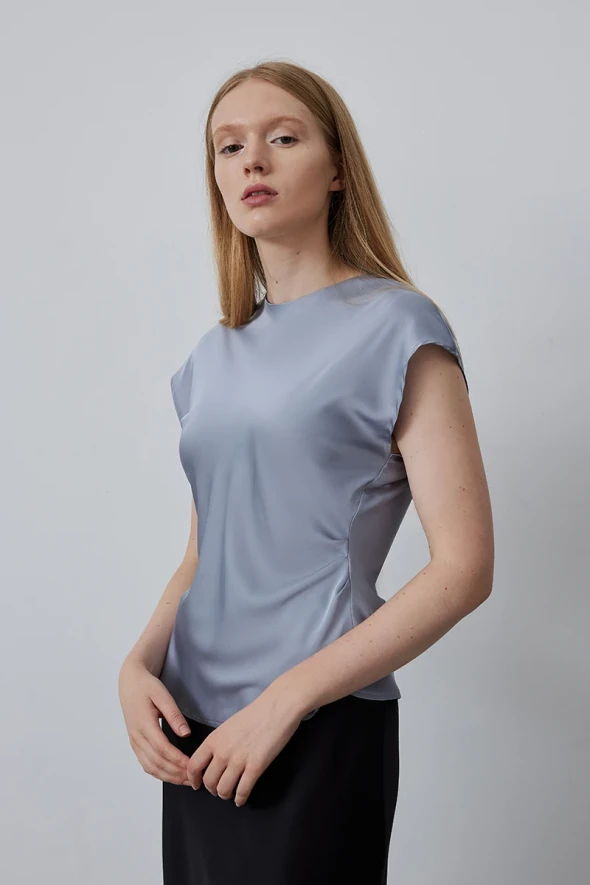 Silky Satin Sleeveless Blouse - Gray - 2