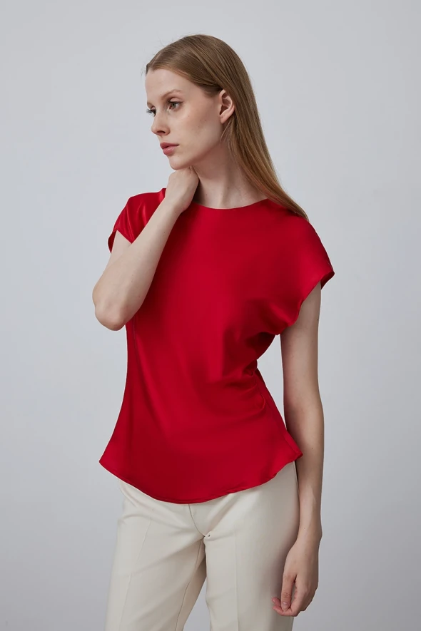 Silky Satin Sleeveless Blouse - Red - 2