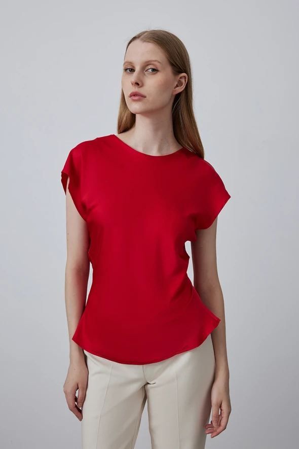 Silky Satin Sleeveless Blouse - Red - 1