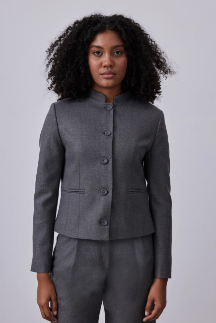 Silvery Striped Judge Collar Jacket - Grey Gray