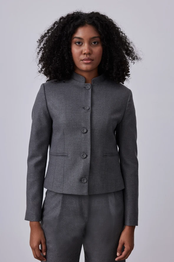 Silvery Striped Judge Collar Jacket - Grey - 1