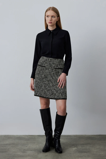 Silvery Tweed Skirt - Black Black