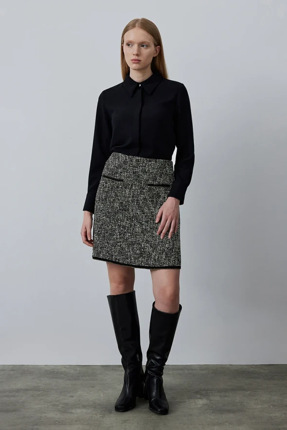 Silvery Tweed Skirt - Black - 1