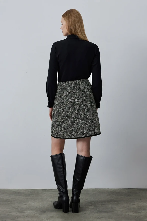 Silvery Tweed Skirt - Black - 5