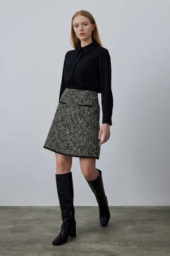 Silvery Tweed Skirt - Black - 2