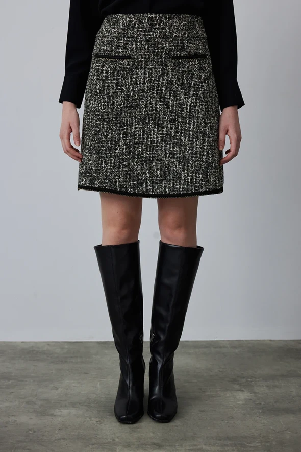 Silvery Tweed Skirt - Black - 3