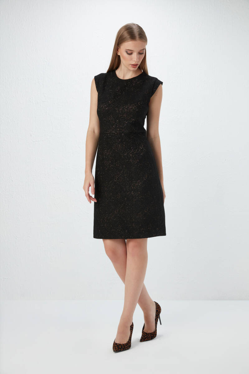 Glittery Wool Textured Cachet Dress Black Fall Winter Gusto