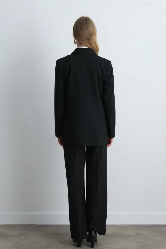 Single Button Blazer Jacket - Black - Gusto