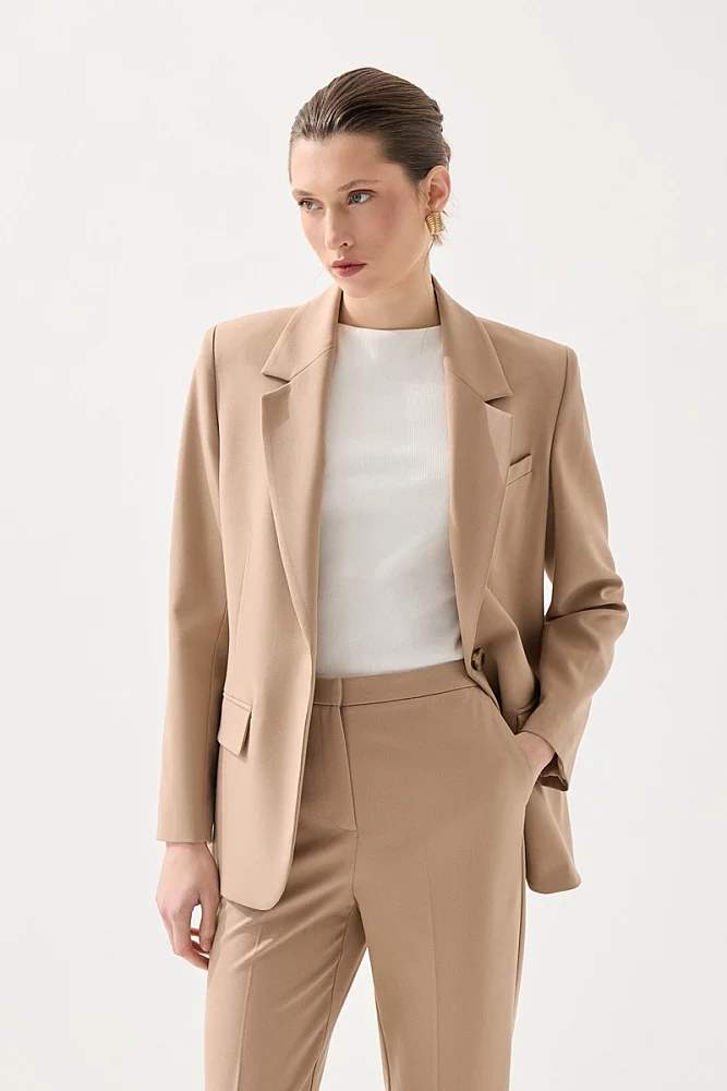 Single Button Classic Blazer - Beige - Gusto