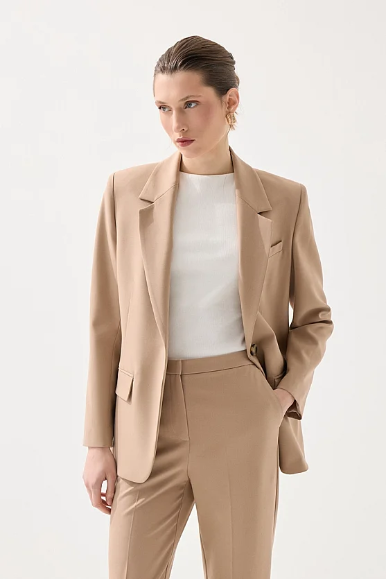 Single Button Classic Blazer - Beige - 3