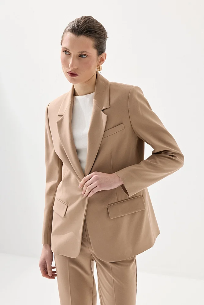 Single Button Classic Blazer - Beige Beige