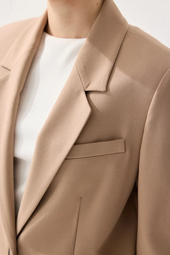 Single Button Classic Blazer - Beige - 5