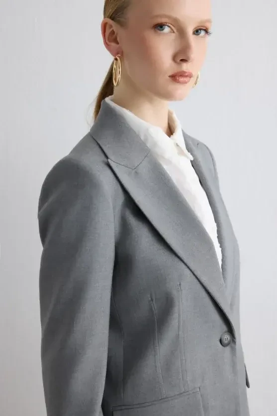 Single-Button Classic Blazer - Gray - Gusto