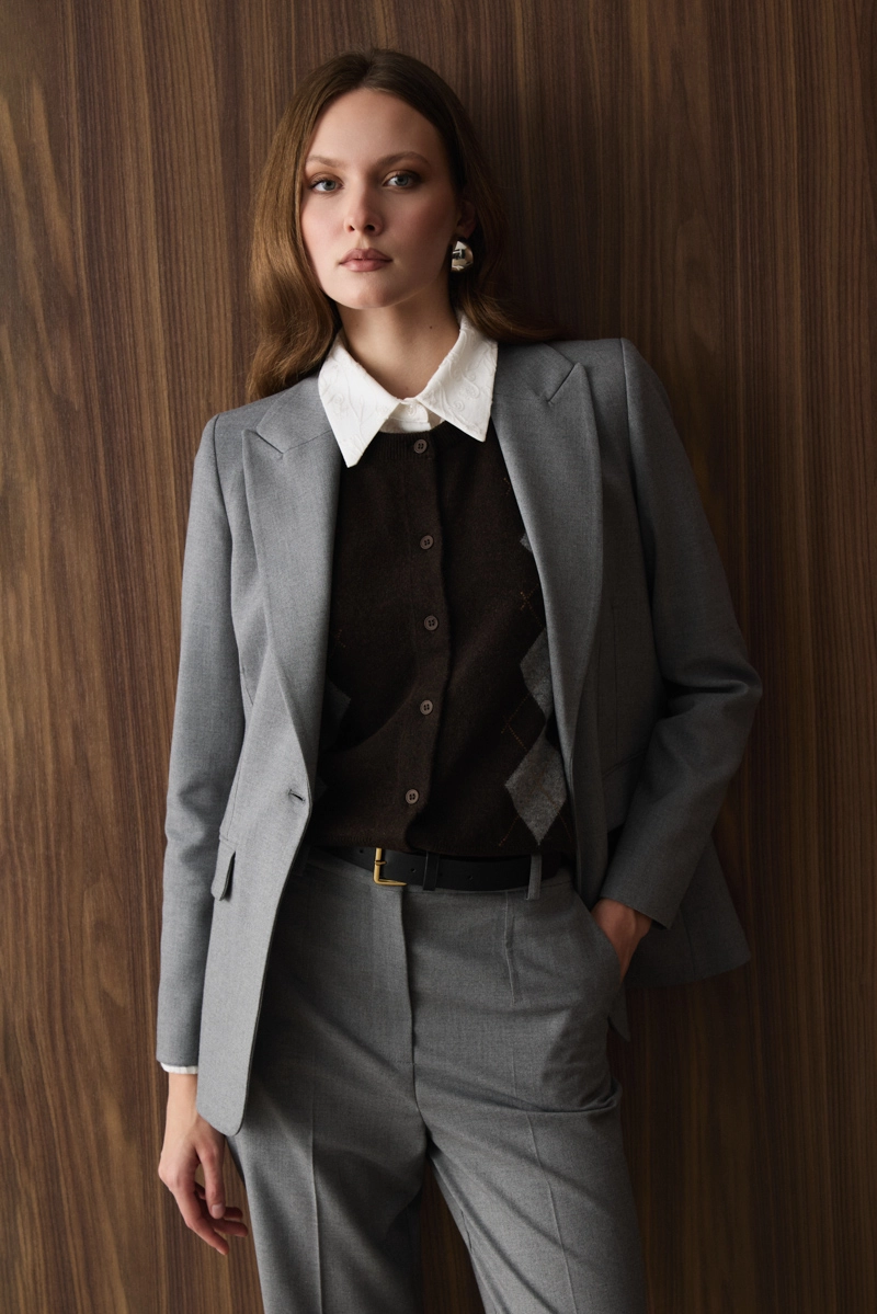 Single Button Classic Blazer Gray - 1