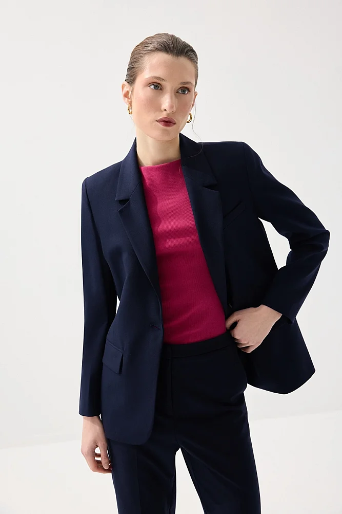Single Button Classic Blazer - Navy Blue - Gusto