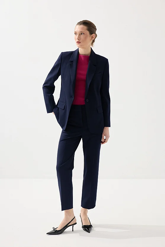 Single Button Classic Blazer - Navy Blue - Gusto