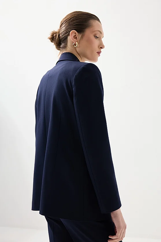 Single Button Classic Blazer - Navy Blue - Gusto