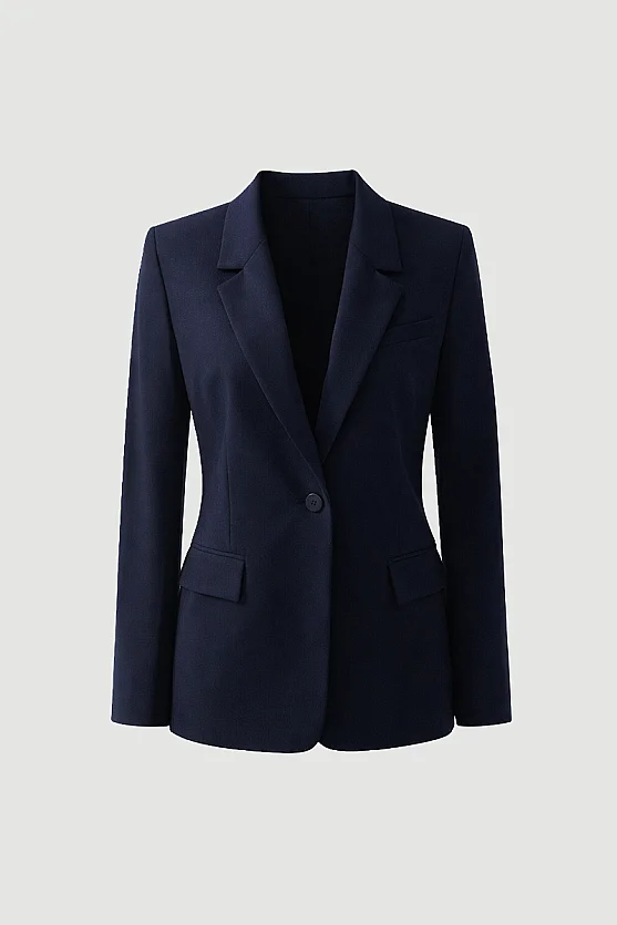 Single Button Classic Blazer - Navy Blue - 6