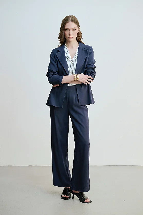 Single-Button Modal Jacket - Navy - 3