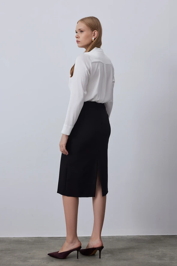 Skirt with Front Slit - Black - 5