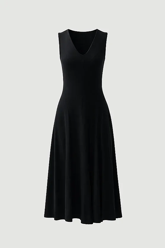 Sleeveless Bamboo Knit Dress - Black - 8