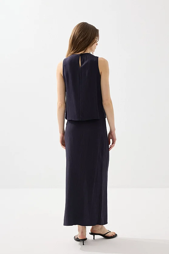 Sleeveless Blouse with Accessory Detail - Navy Blue - Gusto