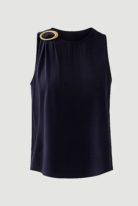 Sleeveless Blouse with Accessory Detail - Navy Blue - 8