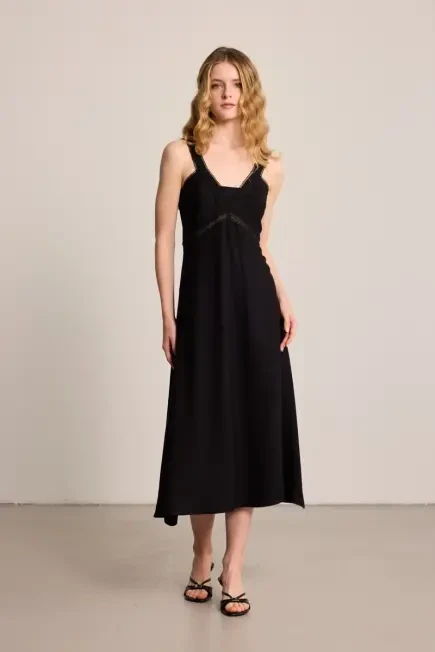 Sleeveless Dress with Lace Detail - Black Black