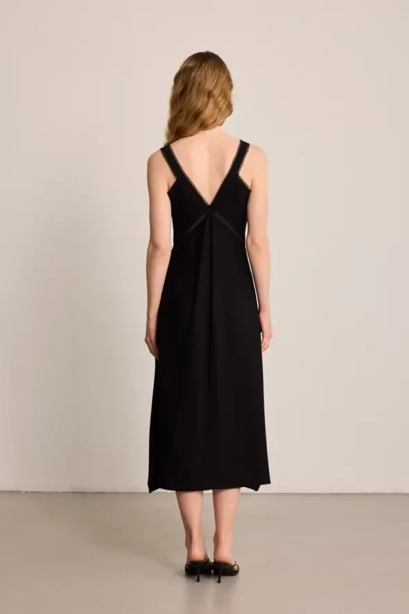 Sleeveless Dress with Lace Detail - Black - 5