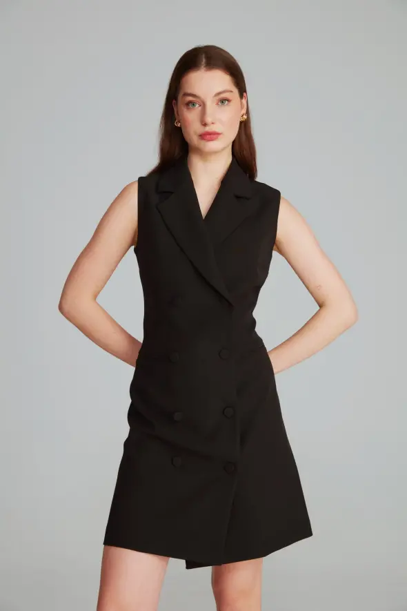 Sleeveless Jacket Dress - Black - 2