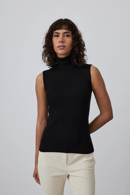 Sleeveless Knitwear with Turtleneck - Black Black